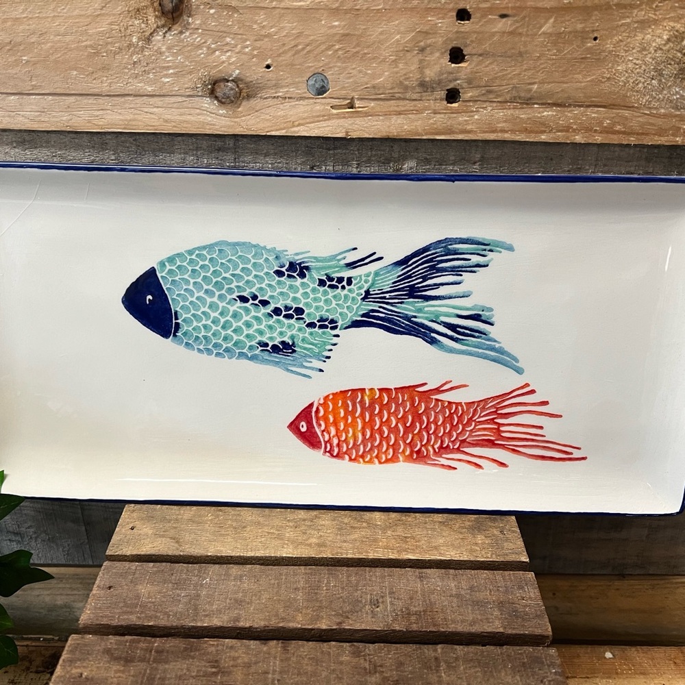 Colorful Nautical Fish Serving Platter by Papart Ceramics
